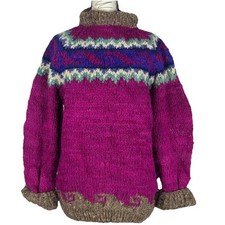 Vintage Hand Knit Nordic Wool Sweater Norwegian Artisanal