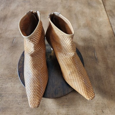 Stuart Weitzman Woven Leather Ankle Booties Women's EU 38 Designer Quiet Luxury