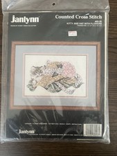 Janlynn Counted Cross Stitch Kit - Kitty  Hat with Flowers - 1991, 8" x 12" NEW