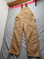 Carhartt Canvas Double Knee Bib Overalls Mens Size 44x32 Brown Workwear R01 BRN