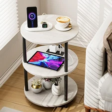 Small Round End Table - 3 Tier Design Accent Table, Narrow Side or Bedside St...