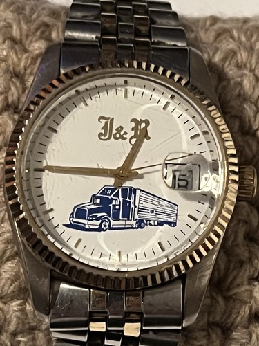 Vintage Croton J&R Trucking Watch Men 35mm Silver Gold Tone Date Wristwatch