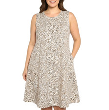 OLD NAVY Dress Linen Animal Print White/Brown/Tan Women Size XL Extra Large NWT