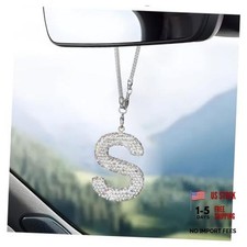 Bling Initial Car Rear View Mirror Ornament, Crystal Sparkling Cute Letter