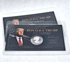 Set of 2 - Donald J Trump Tribute Cards w/ 1g .999 Silver Walking Liberty Round