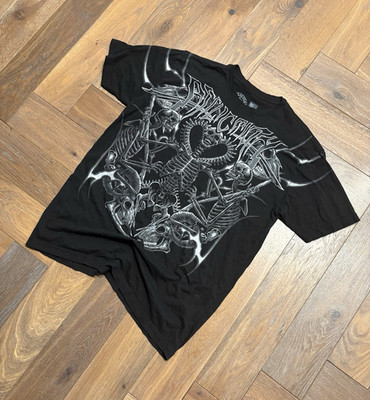Affliction Men s XL Black Cotton Crew Neck Short Sleeve Skull Skeleton Tee