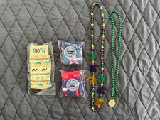 Lot Of (3) Krewe Of Bacchus & Thoth 2026 Themed Socks Mardi Gras and Two Beads