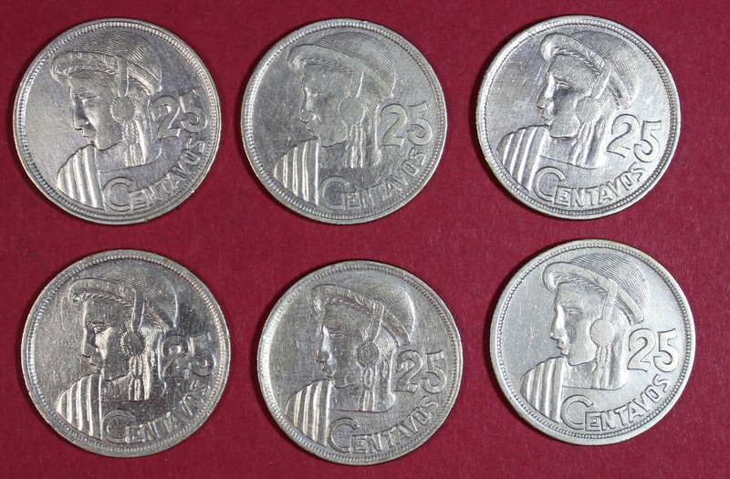 LOT OF SIX (6) GUATEMALA 25 CENTAVOS SILVER COINS   *1.157 ASW TOTAL*