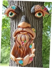 Tree Face Bird Feeder: Tree Trunk Hugger Sculptures - Old Man Yard Art Casual