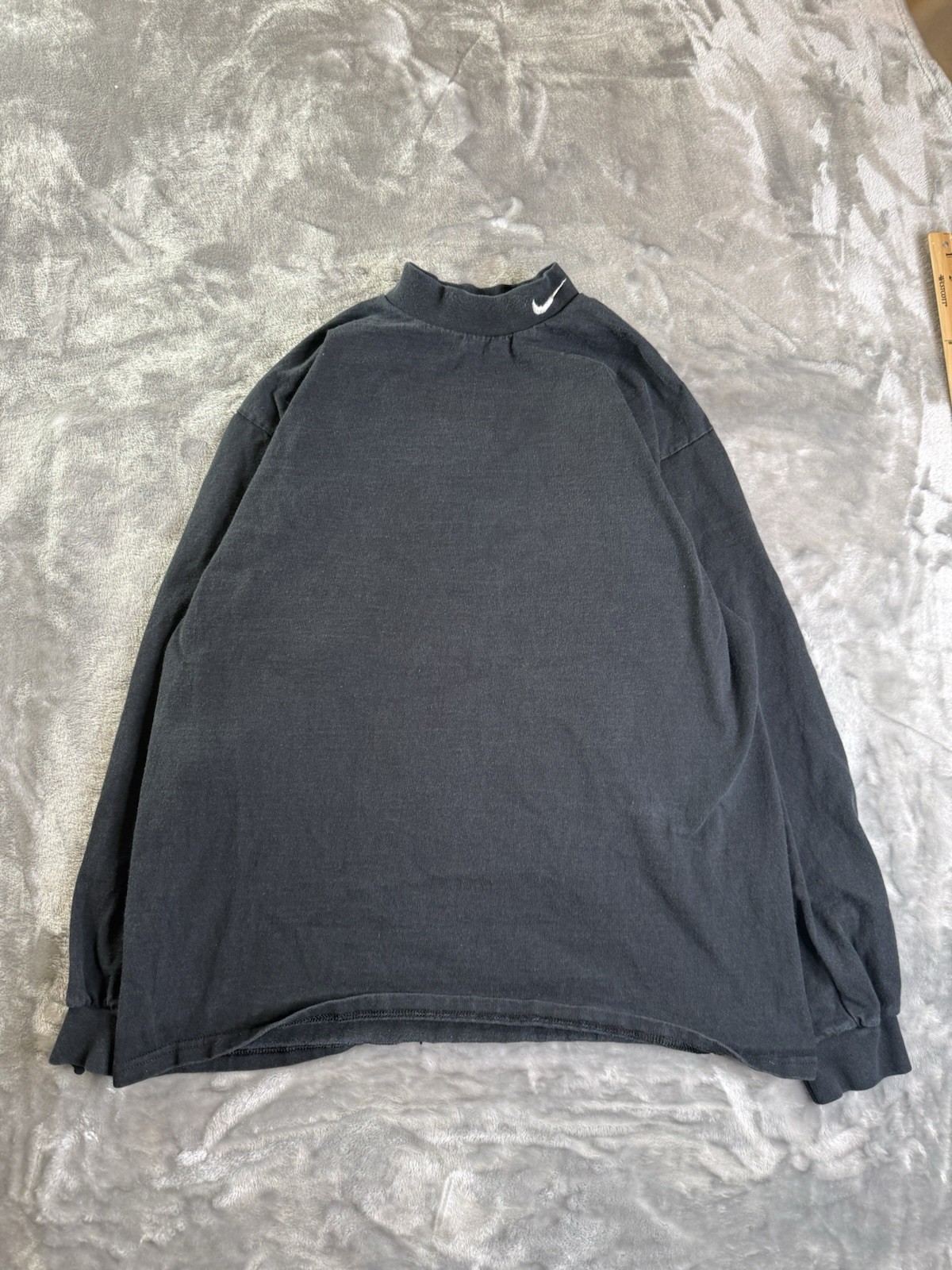 Vintage Nike Mock Neck Long Sleeve Shirt Mens L Navy Made in USA 90s Swoosh