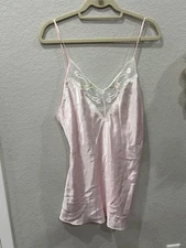 val mode Mighty pink satin slip dress size Large vintage