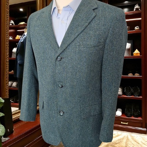 Vintage 1950s Green English Tweed Blazer 38S By Stanley Blacker 23in Arms
