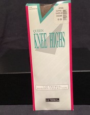 Vtg Liz Thomas Queen Knee High Black Stockings 2 Pair Reinforced Toe Coffee NOS