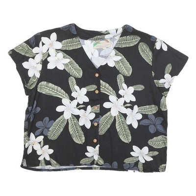 PARADISE FOUND Damen Bluse Schwarz Weiß Floral Print Kurzarm V-Ausschnitt S