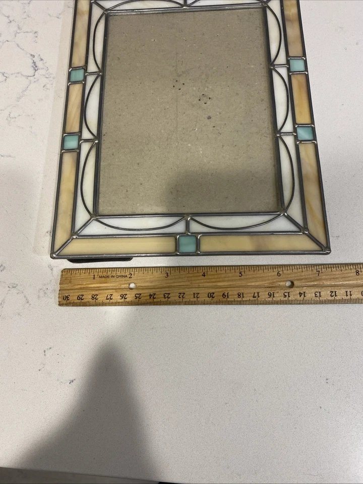 Marco de arte fotográfico Malden Int’l vitral 5x7 beige marfil verde azulado aguamarina hecho a mano Foto 2 de 4