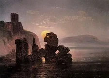 Oil painting stunning landscape Ruiner Ved Baia with sunset free sshipping cost