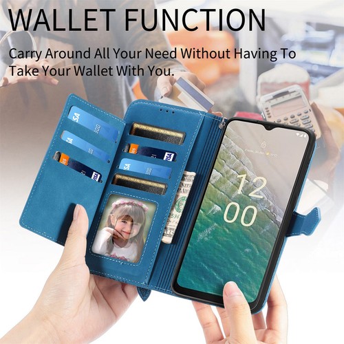For Nokia C12 C32 G11 G21 G22 HMD Pulse Zip Wallet Case Flip Leather Cover Strap - Picture 2 of 65