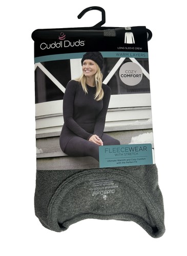 Cuddl Duds Women’s Fleecewear Strech long sleeve crew top Charcoal Heather L New - Picture 10 of 13
