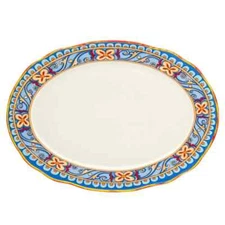 Euro Ceramica 290521 18" Oval Ceramic Serving Platter, Floral Design, Multicolor