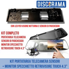 KIT PORTATARGA TELECAMERA SENSORI + MONITOR SPECCHIETTO RETROVISORE TOUCH 4.3"