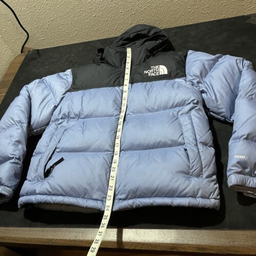 The North Face Nuptse 700 Down Puffer Jacket Women Parka Black Silver Blue Coat - Picture 8 of 13