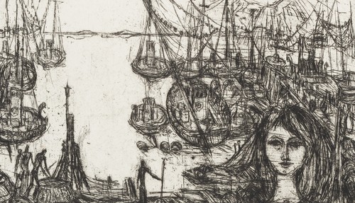 H. FRIEDRICH (*1938), Holländischer Hafen mit Schiffen und Nixe, nach 1962, Rad. - Picture 4 of 5