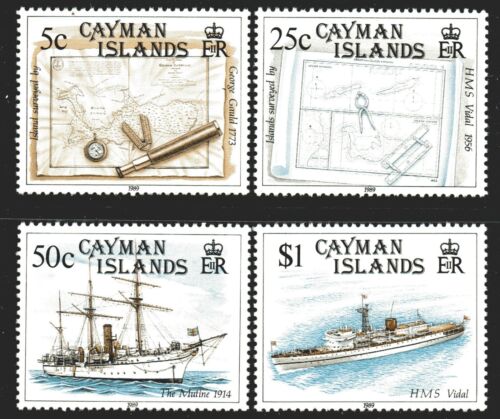 Cayman Islands 1989 Island Maps and Survey Ships set of 4 Mint Unhinged - Afbeelding 1 van 1