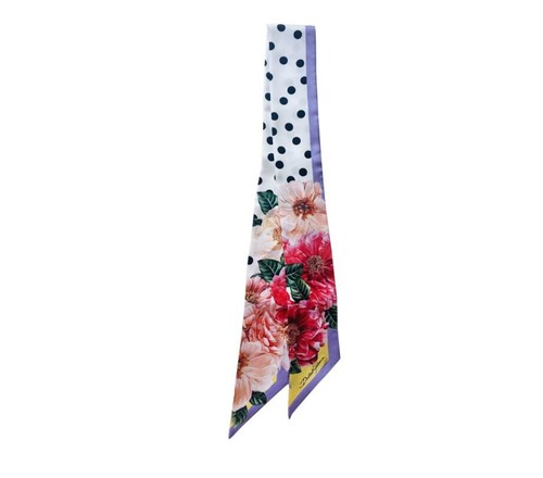 DOLCE & GABBANA Scarf Pink White Silk Floral Doted Headband Tie Charm Accessory