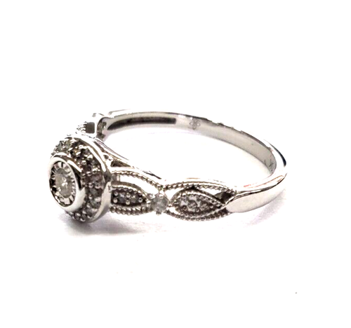 10K White Gold .25 CT Round Diamond(s) Ladies Halo Style Ring size 7 (2.5 grams) - Picture 7 of 9