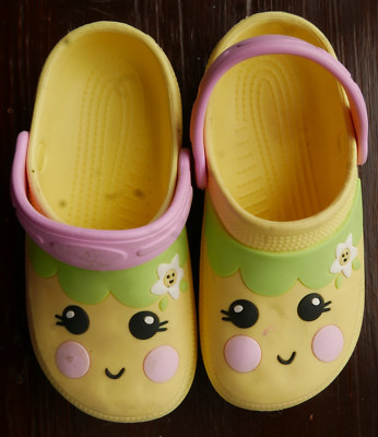 Leichte Kinder Clogs ''Happy Face'', Größe Kinder UK 11, gelb