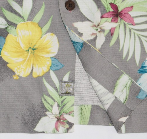 TOMMY BAHAMA Hawaiian Button SS Shirt Floral Men's XL X-LARGE Gray SILK Original - Picture 7 of 8