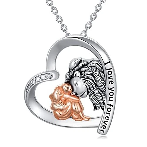 PROESS Lion Girl Necklace for Women Girl Girlfriend Sterling