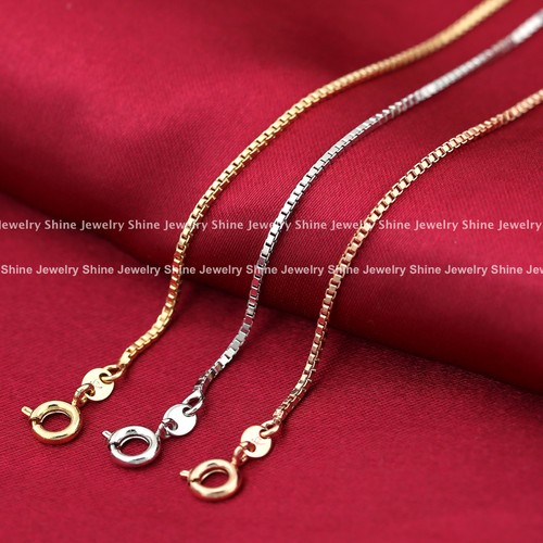 18K PLAIN GOLD FILLED MEN LADIES SOLID BOX CHAIN NECKLACE for CHARM PENDANT 45CM - Picture 5 of 15
