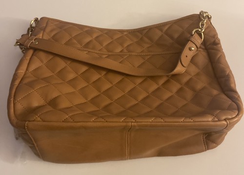 Isaac Mizrahi Quilted Leather Bridgehampton Crossbody Bag Purse Tan - Picture 6 of 9