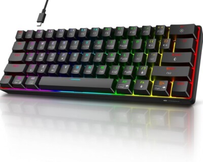 60% Mechanical Gaming Keyboard, Mixed Colors LED Backlit Brown Switch - Black