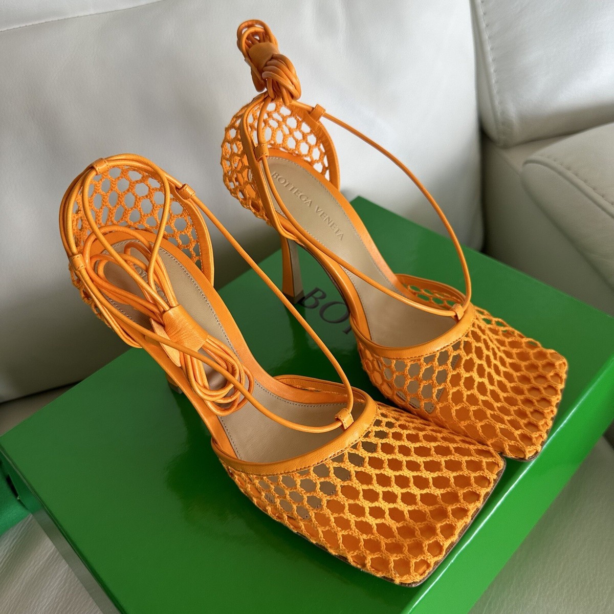 NEW BOTTEGA VENETA 990$ Stretch Sandals Tangerine Orange