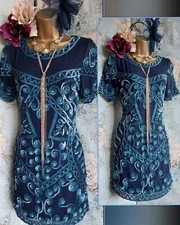 frock & frill Asos blue beaded sequin 20s Occasion gatsby evening Mini dress 10