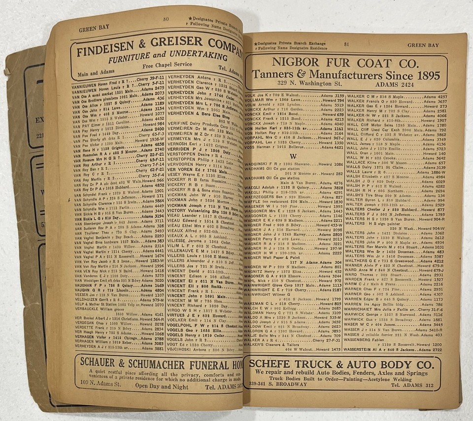 Vintage 1929 June Green Bay Wisconsin Telephone Company Phone Book