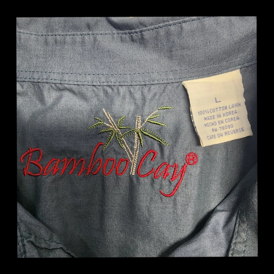 Bamboo Cay 男式刺绣夏威夷短袖纽扣 L 码 — 第 3/4 张图片