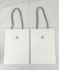 Lot of 2 Genuine Apple Store Logo White Gift Bags - 11" x 8" x 5" 