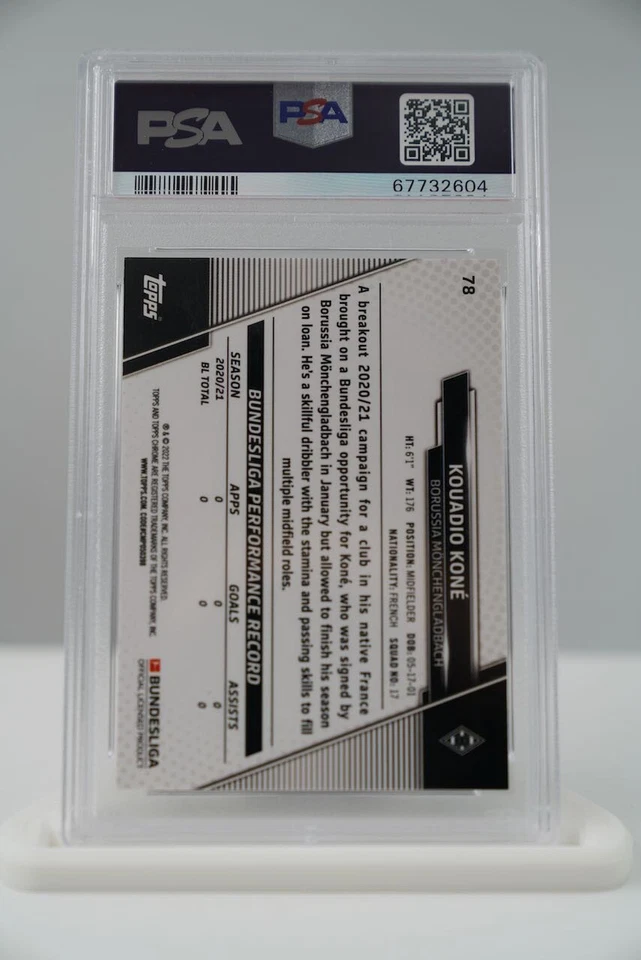 2021-22 Topps Chrome Kouadio Kone Soccer Card Bundesliga SAPPHIRE Rookie PSA 9 - Image 2 of 2