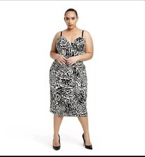 Women's Plus Size Animal Print Bustier Midi Dress - Sergio Hudson Black/White 2X
