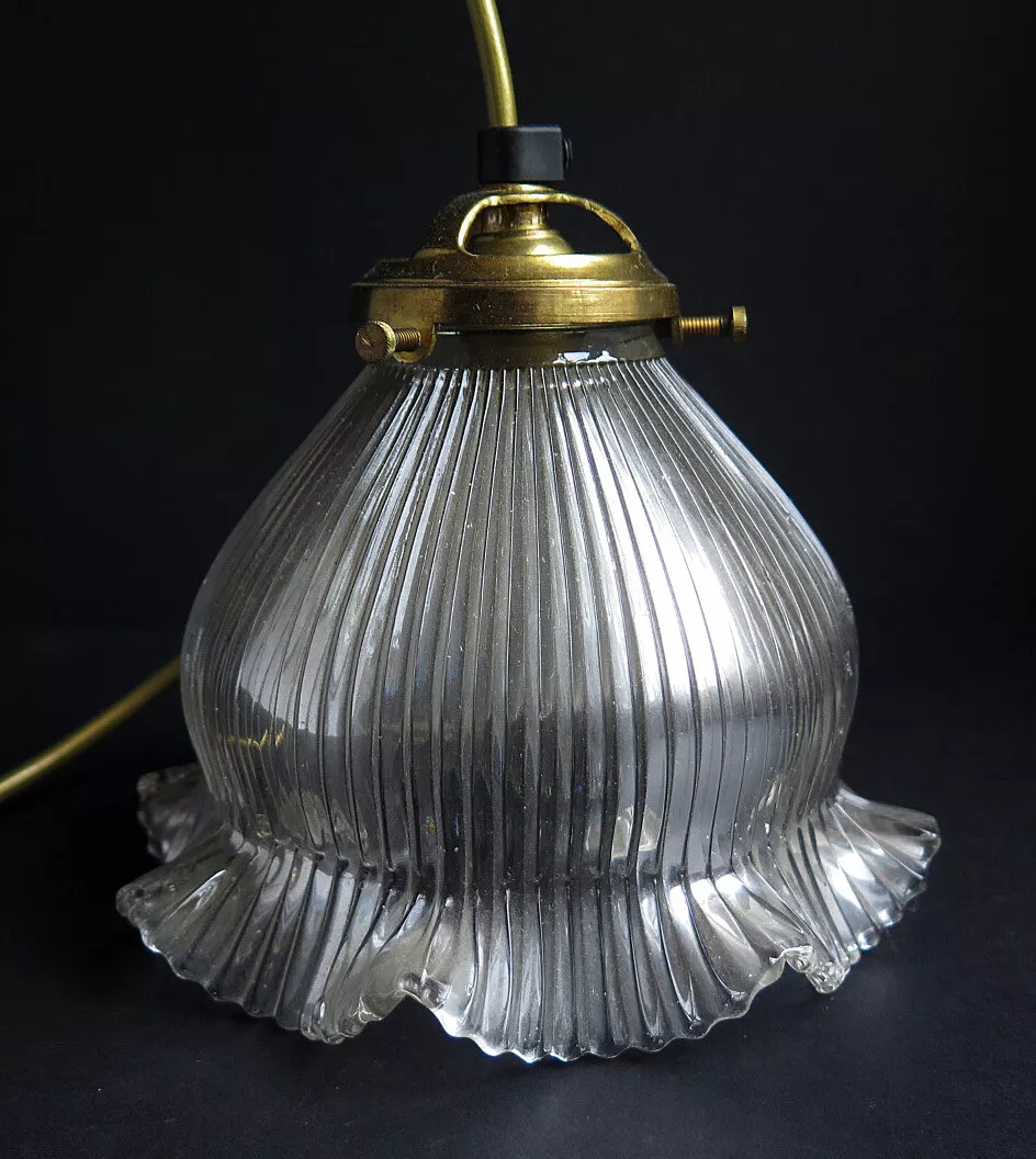 AN ORIGINAL HOLOPHANE PENDANT CEILING LIGHT WITH PERIOD BRASS FITTING EFESCA