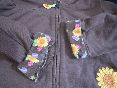 Gymboree Girls Brown Zip-Up Hoodie With Sunflower And Mouse - Size 4T/5T - Picture 4 of 4