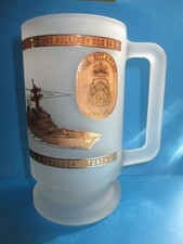 Vtg USS Bulkeley DDG 84 Frosted Glass Stein/Beer Mug Freedom's Torch 6&rdquo; Tall EUC