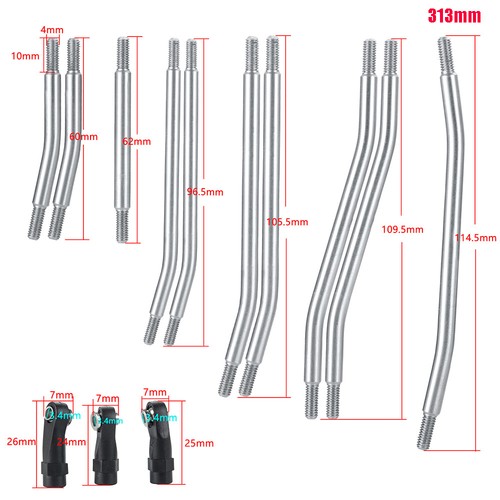 10Pcs/Set Steering Rod Link Linkage 313mm/324mm For 1:10 TRX-4 RC Crawler Car - Picture 3 of 16