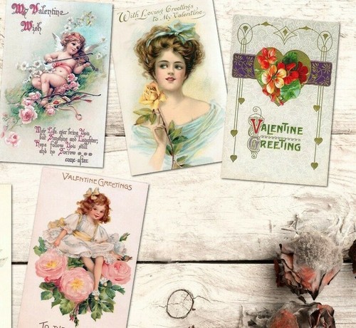 8 Vintage Valentine Pink ATC Cards Tags Embellishments - With or Without Holes - Picture 3 of 3
