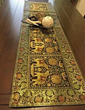 Table Runner Silk Tapestry Brocade 70 Inch Runner Elephant Black Red Green Decor