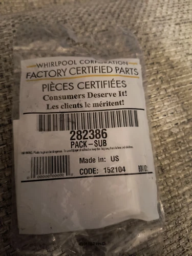 282386 Genuine OEM Whirlpool PACK-SUB Brand New FREE Shipping 