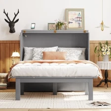 Full Size Murphy Bed with USB Port and removable Shelves on Each Side,Gray